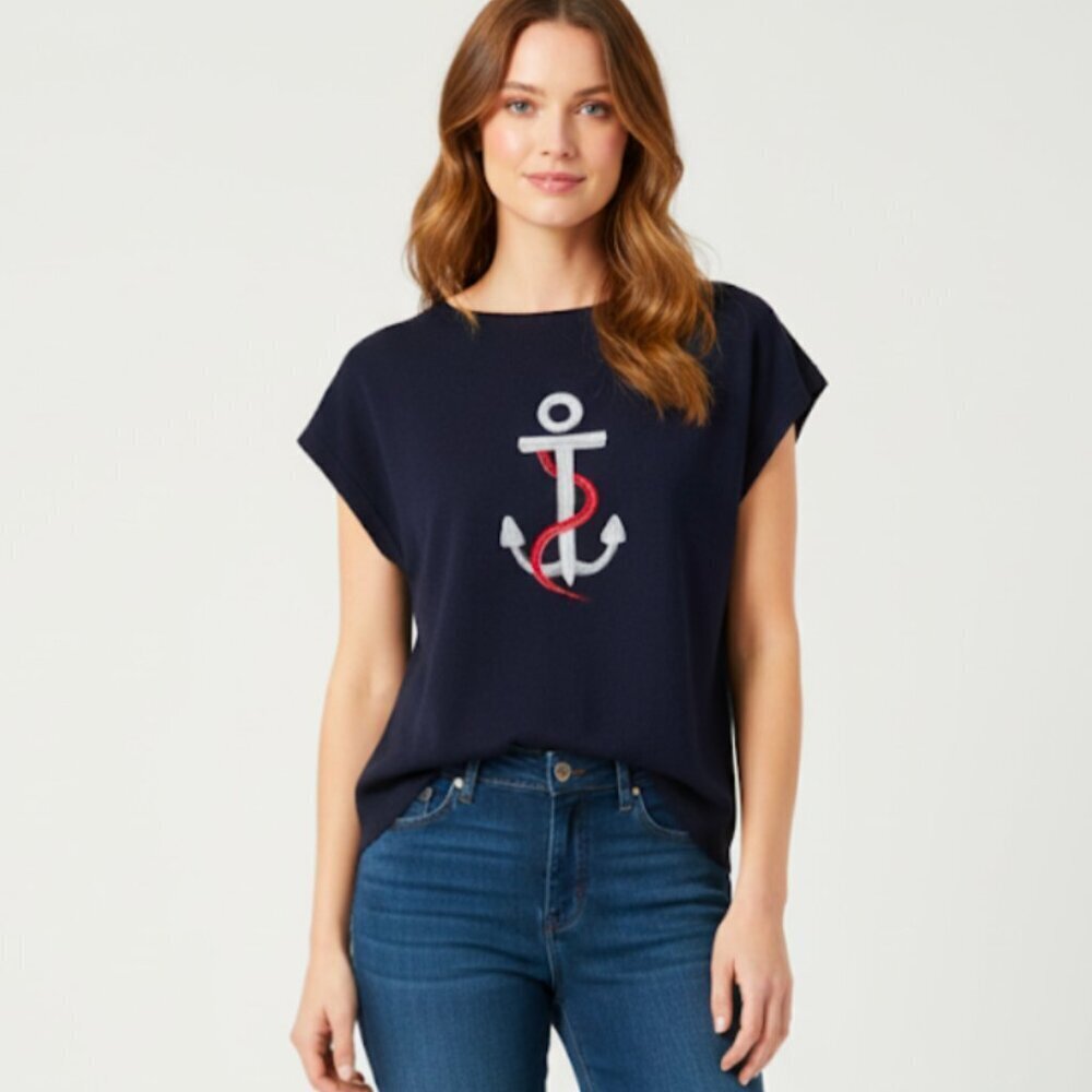 Aaeda Women's Nautical Oversized Sleeveless Sweater Size Large Navy